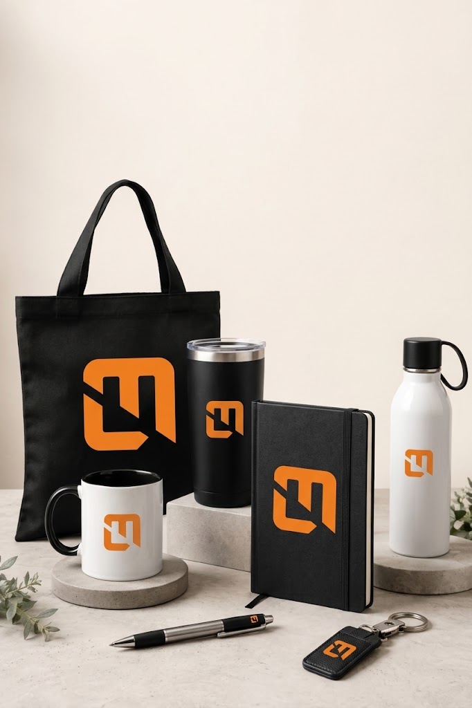 Bolsa, taza, vaso térmico, cuaderno, botella, lapicera y llavero con el isotipo de Linea Master